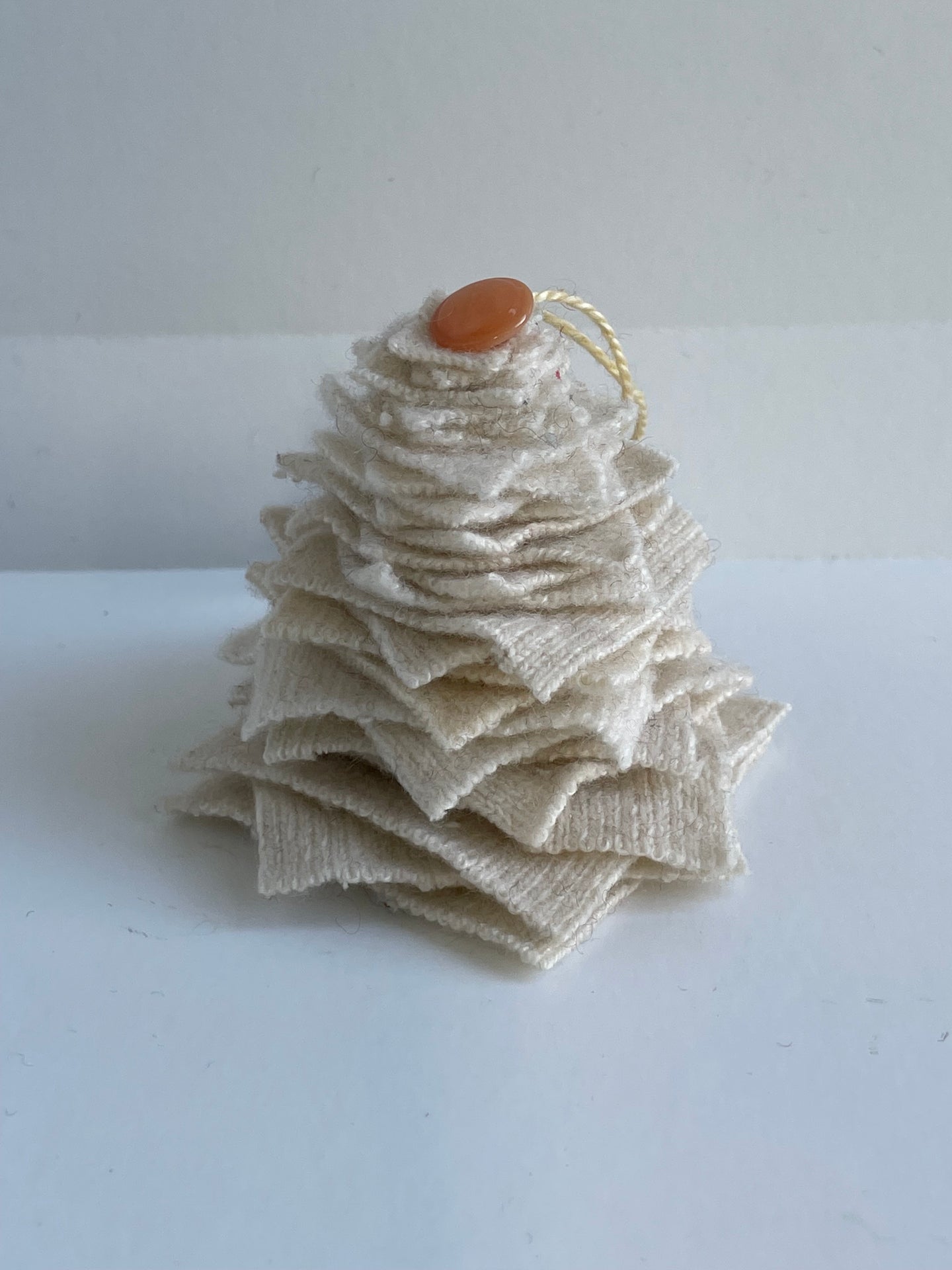 Cream Cashmere Tree Ornament with Peach Button