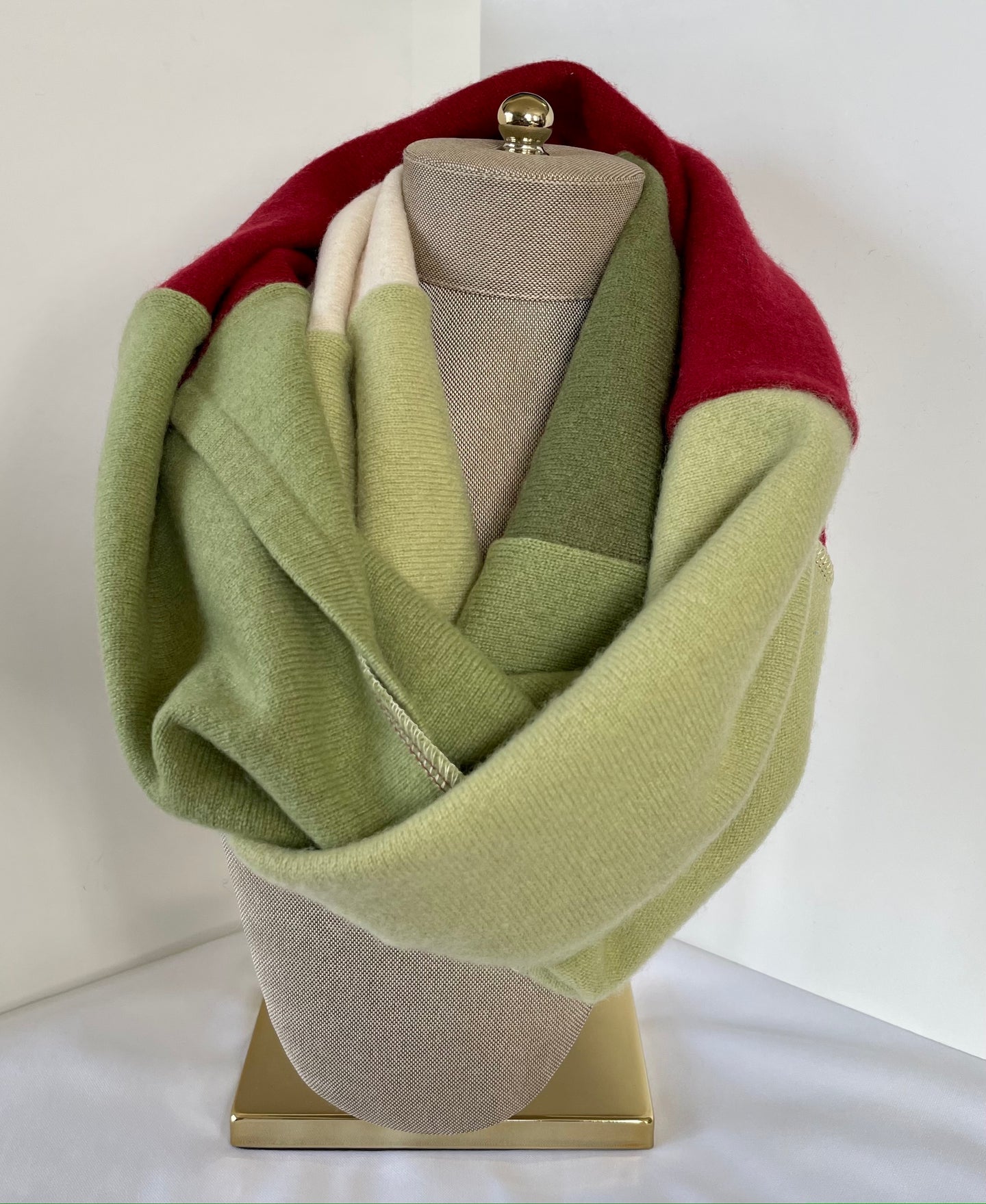 Red/Cream/Green Infinity Cashmere Scarf