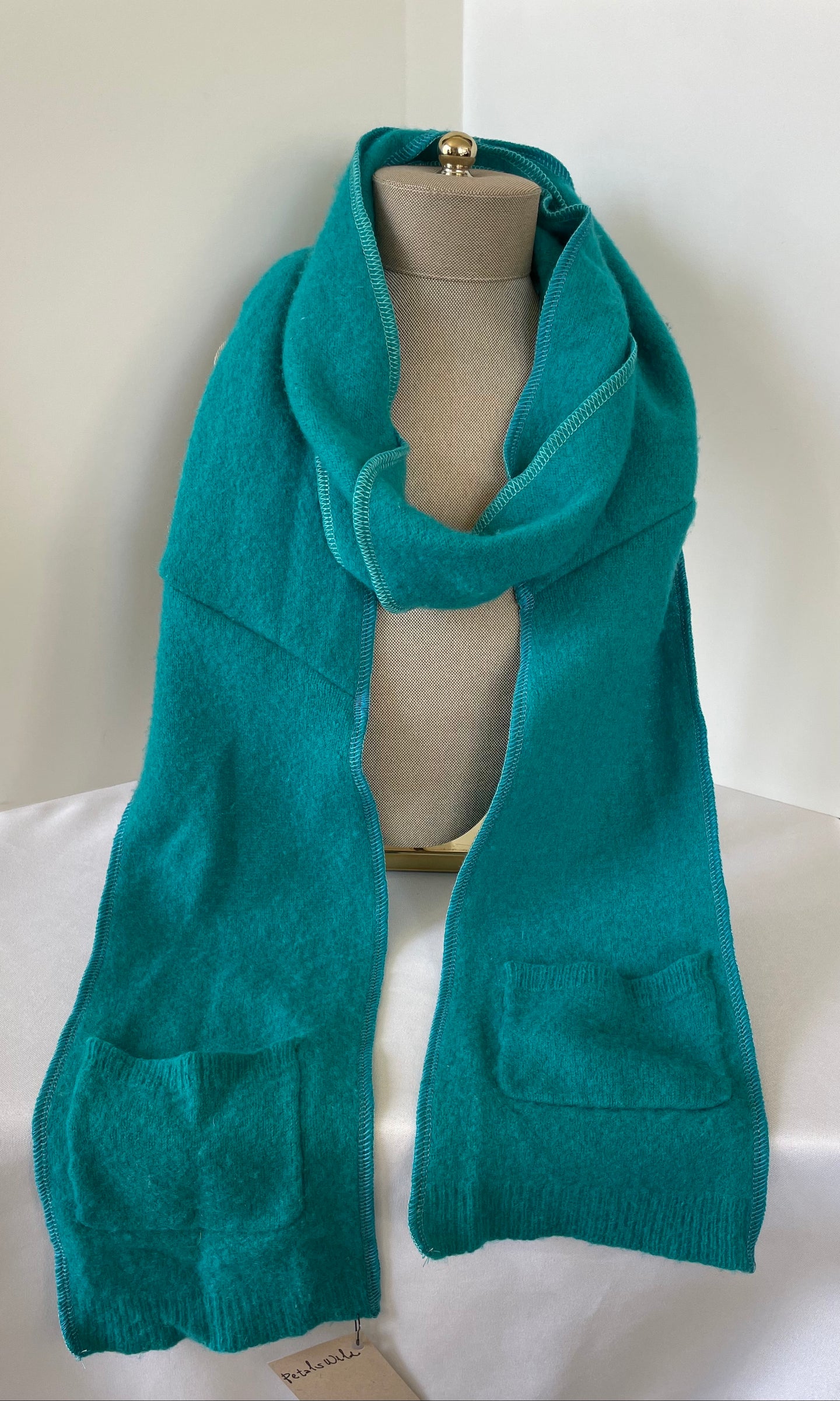 Turquoise Long Cashmere Scarf with Pockets