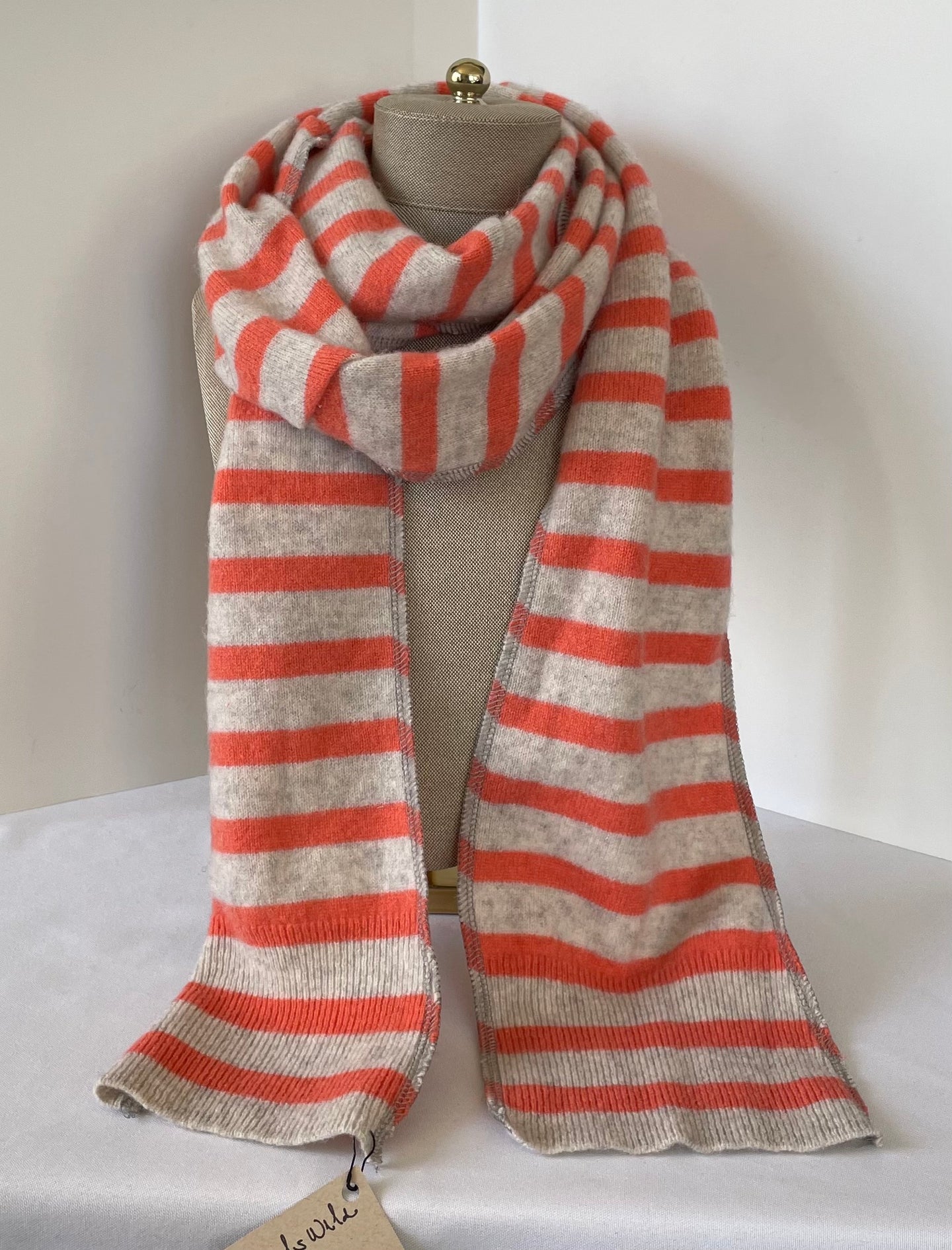 Cantaloupe & Gray Stripped Long Cashmere Scarf