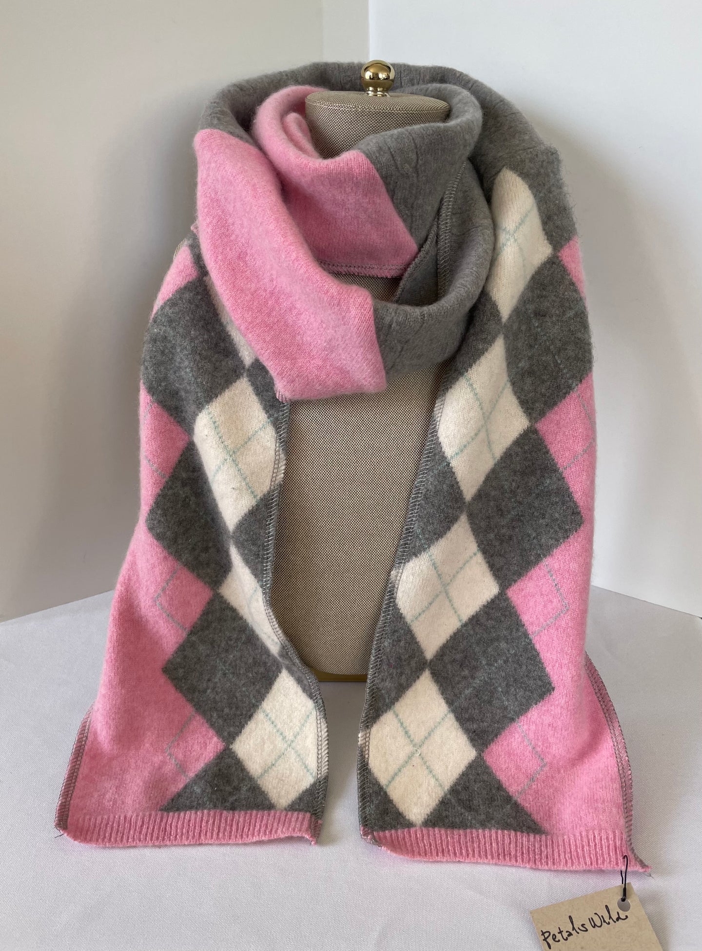 Pink & Gray Plaid Long Cashmere Scarf