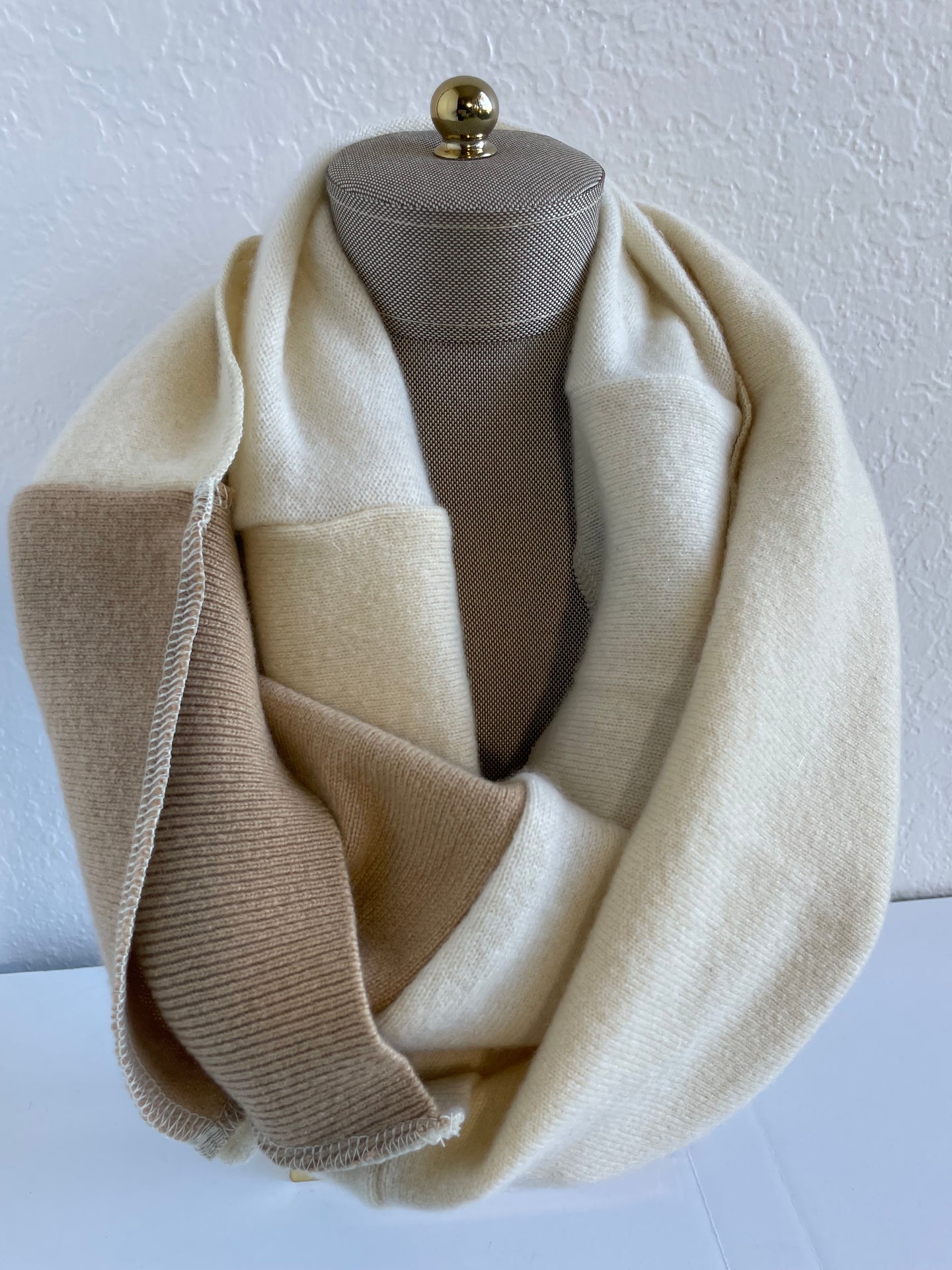 Cream & Brown Infinity Cashmere Scarf